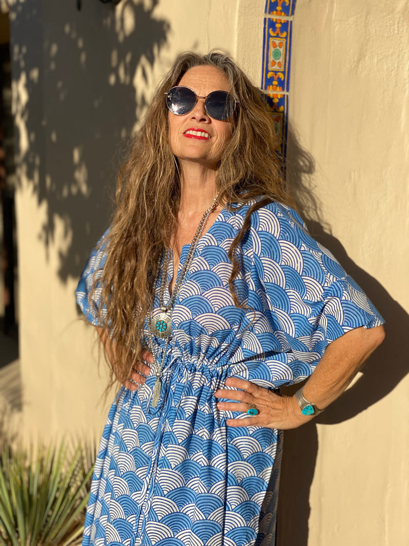 La Scala China Blue Maxi Kaftan Dress