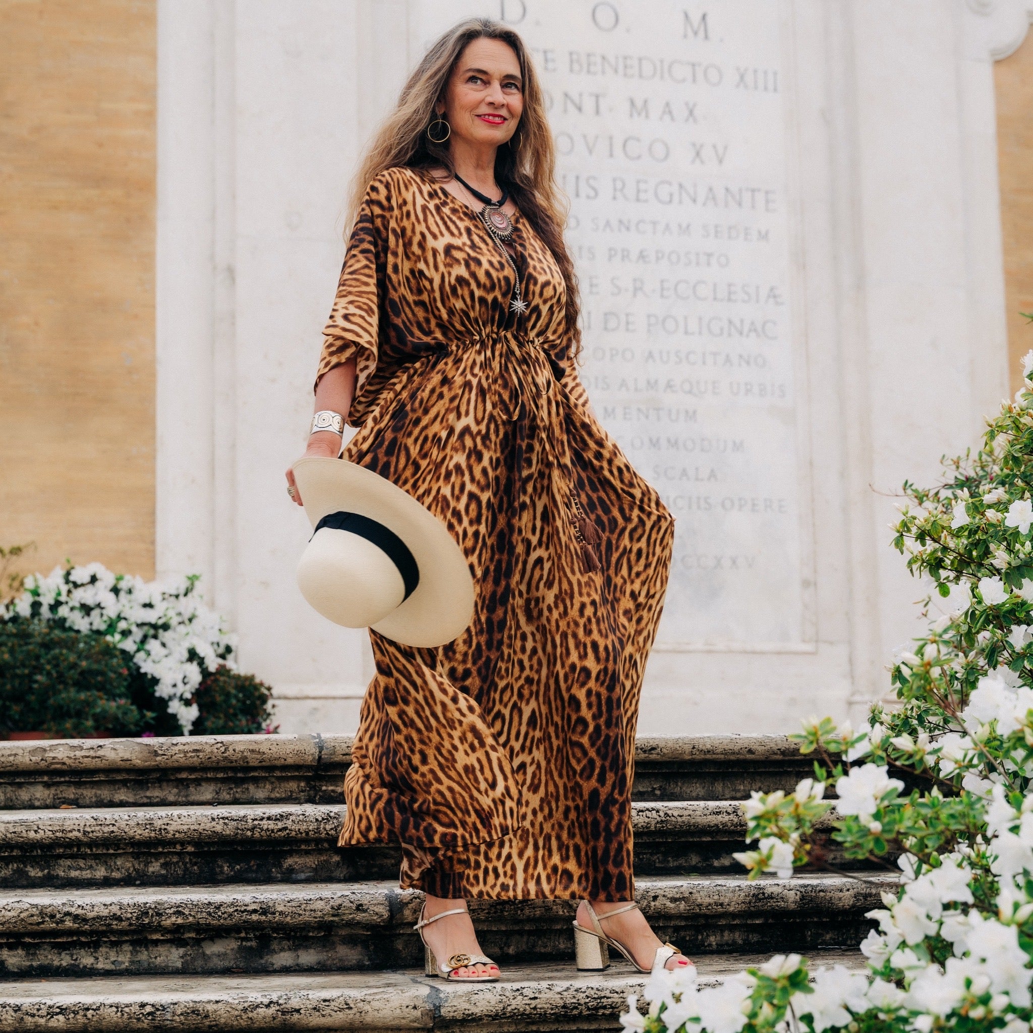 Jeanie Jaguar Italian Silk Maxi Kaftan Dress