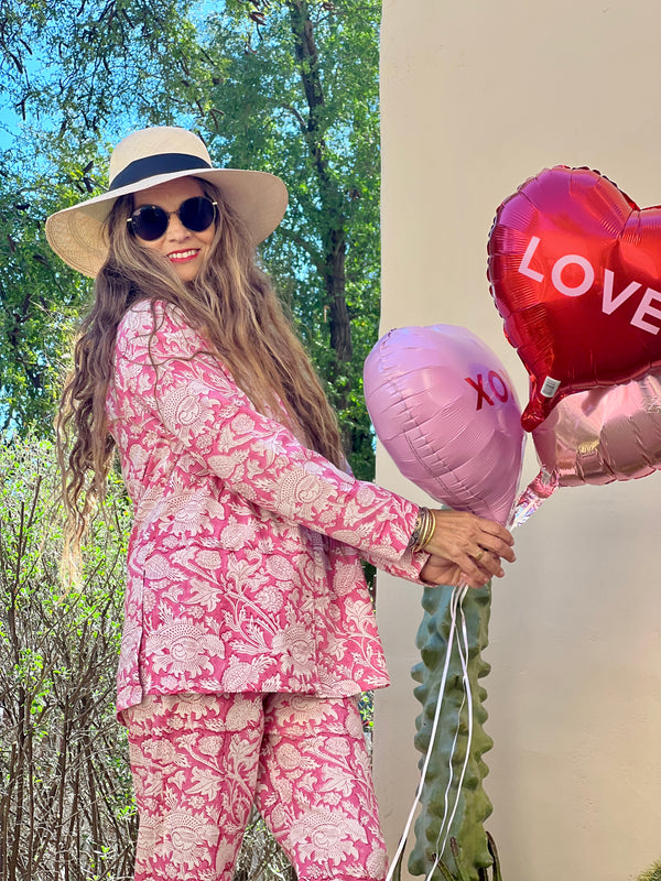Laura Floral Rose Long Sleeve Pajamas SMALL ON BACK ORDER 2-4 weeks