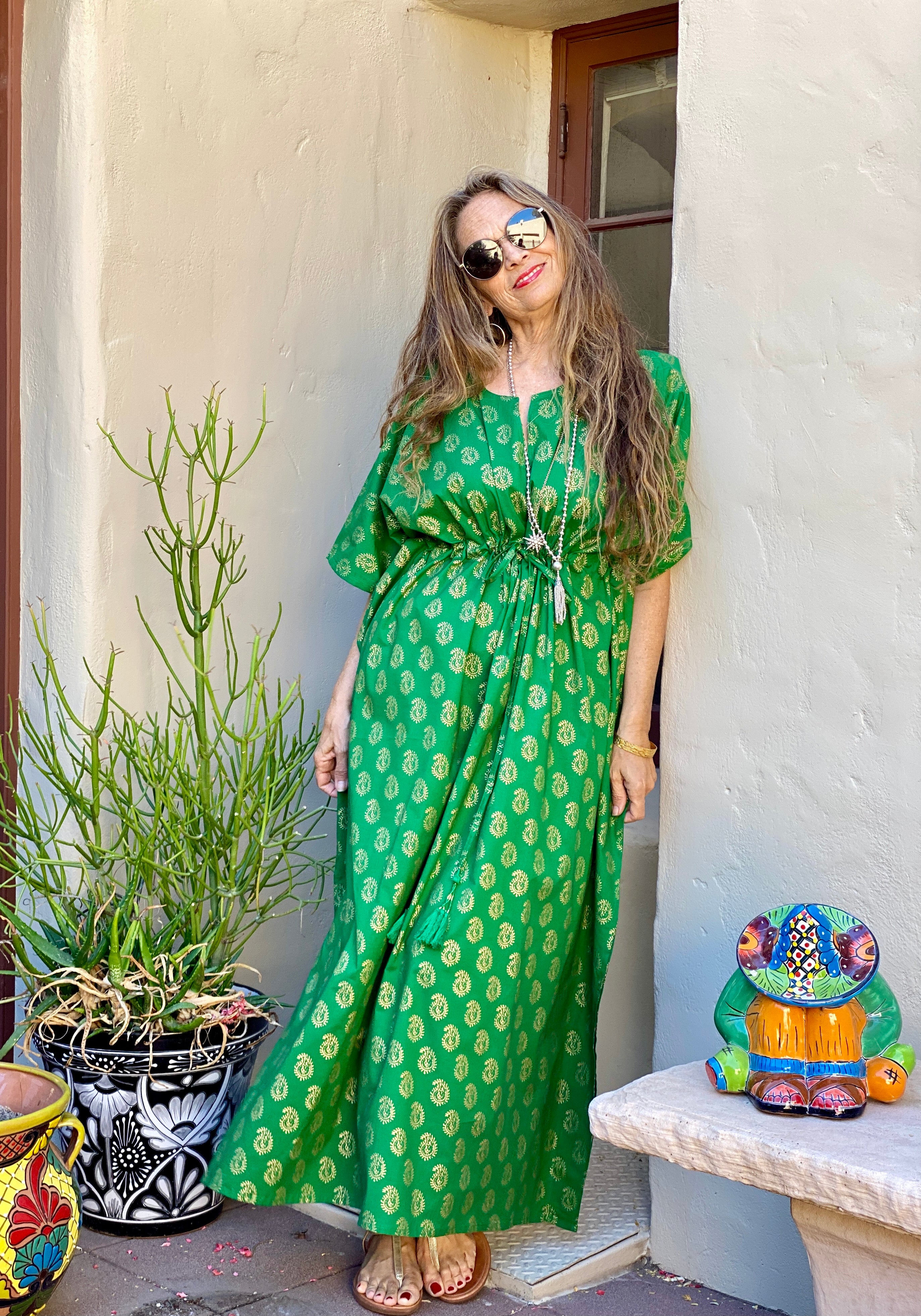 Elizabeth Emerald Paisley Maxi Kaftan Dress