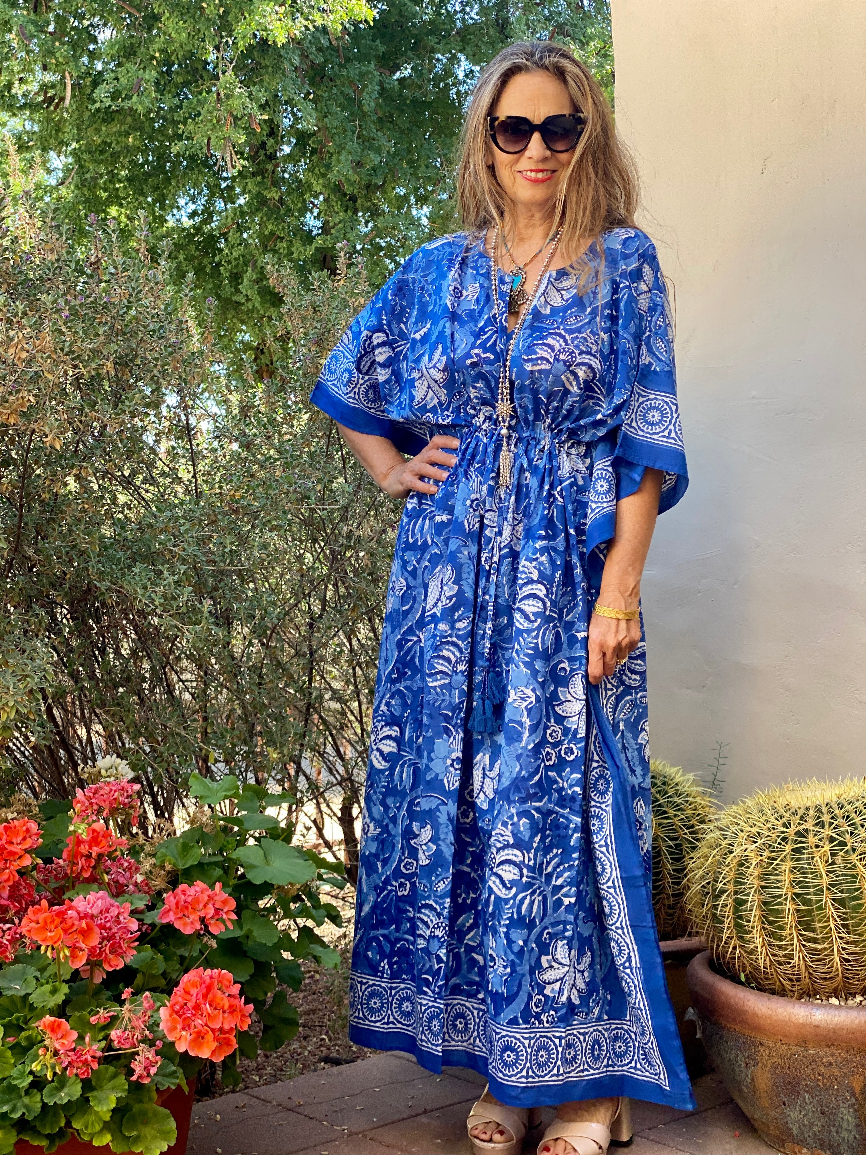 Delfina Blue Maxi Kaftan Dress