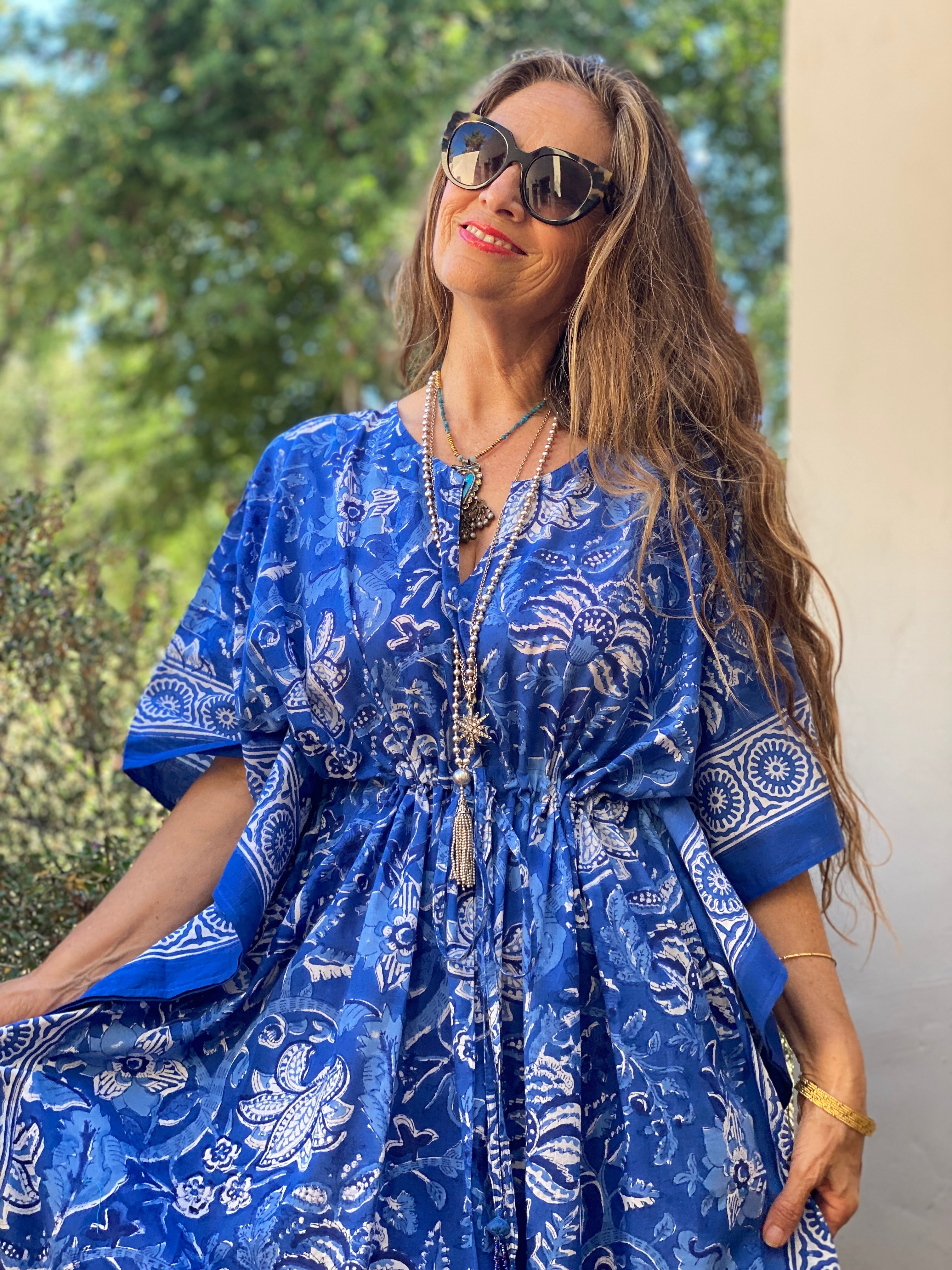 Delfina Blue Maxi Kaftan Dress