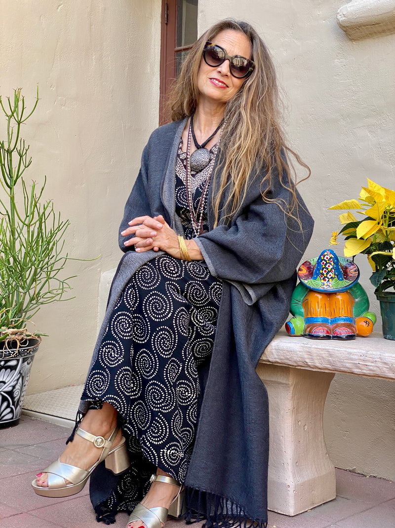 Earl Grey Boiled Wool Kimono Coat Reversible