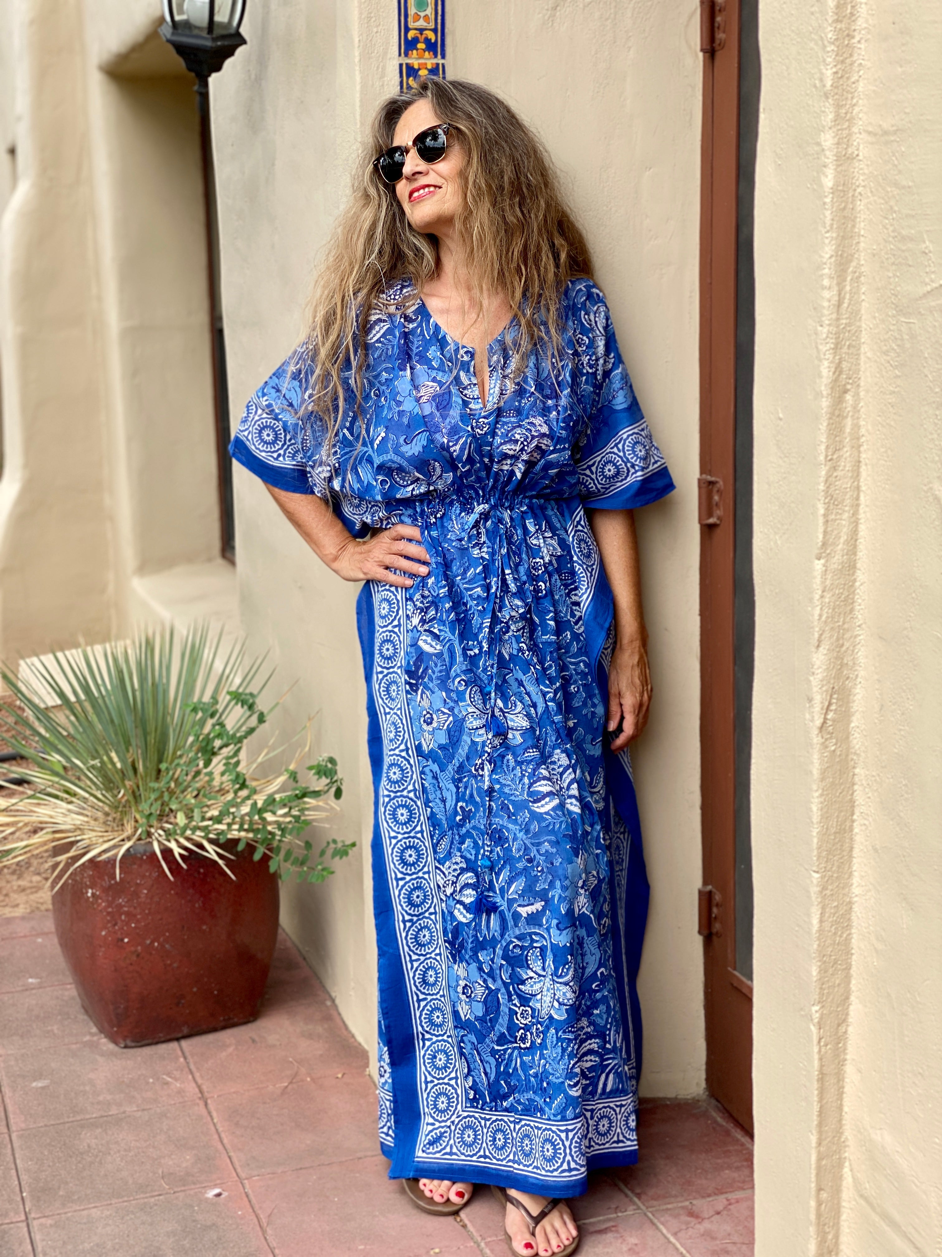 Delfina Blue Maxi Kaftan Dress