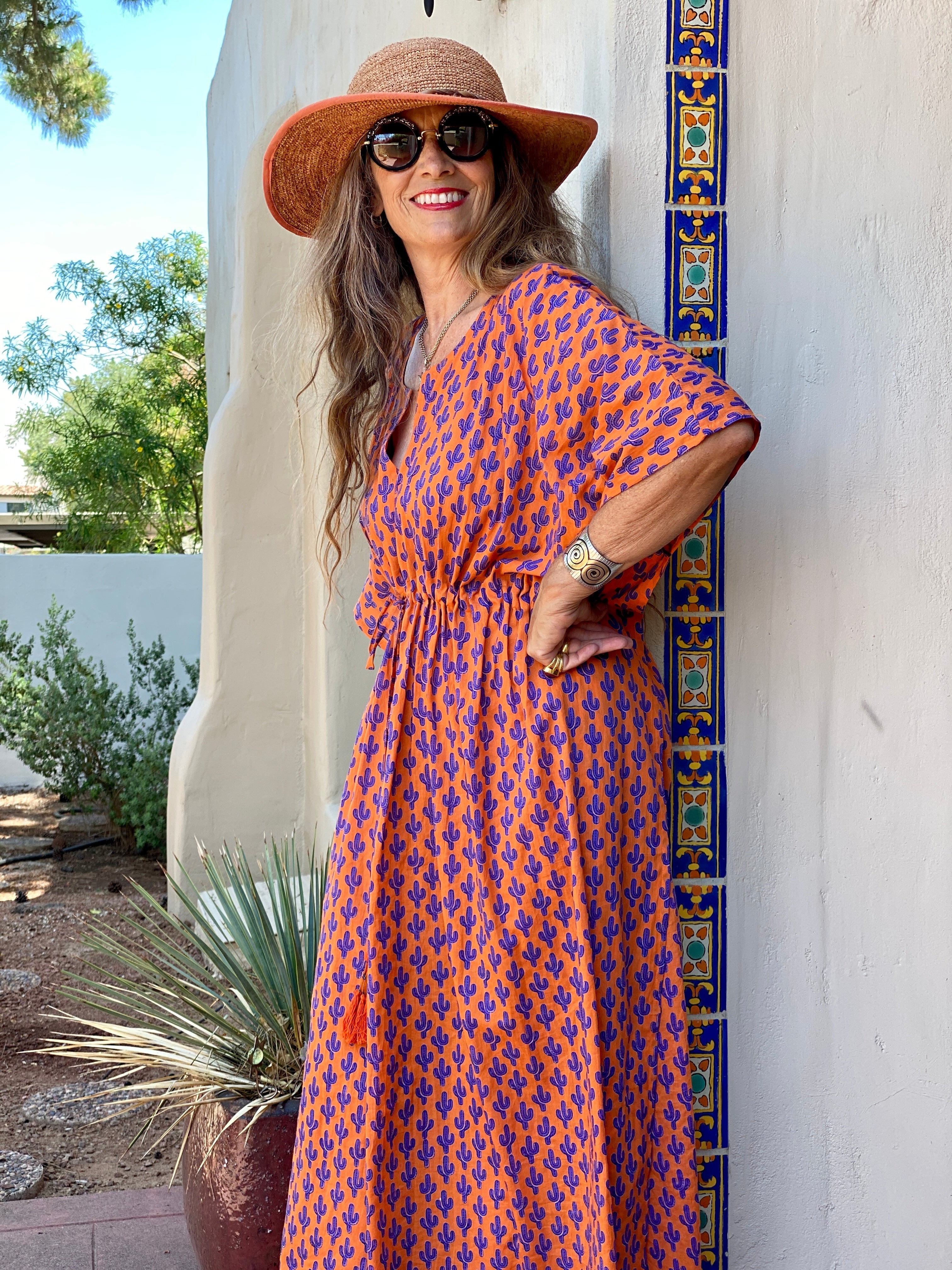 Phoenix Purple Cactus Maxi Kaftan Dress