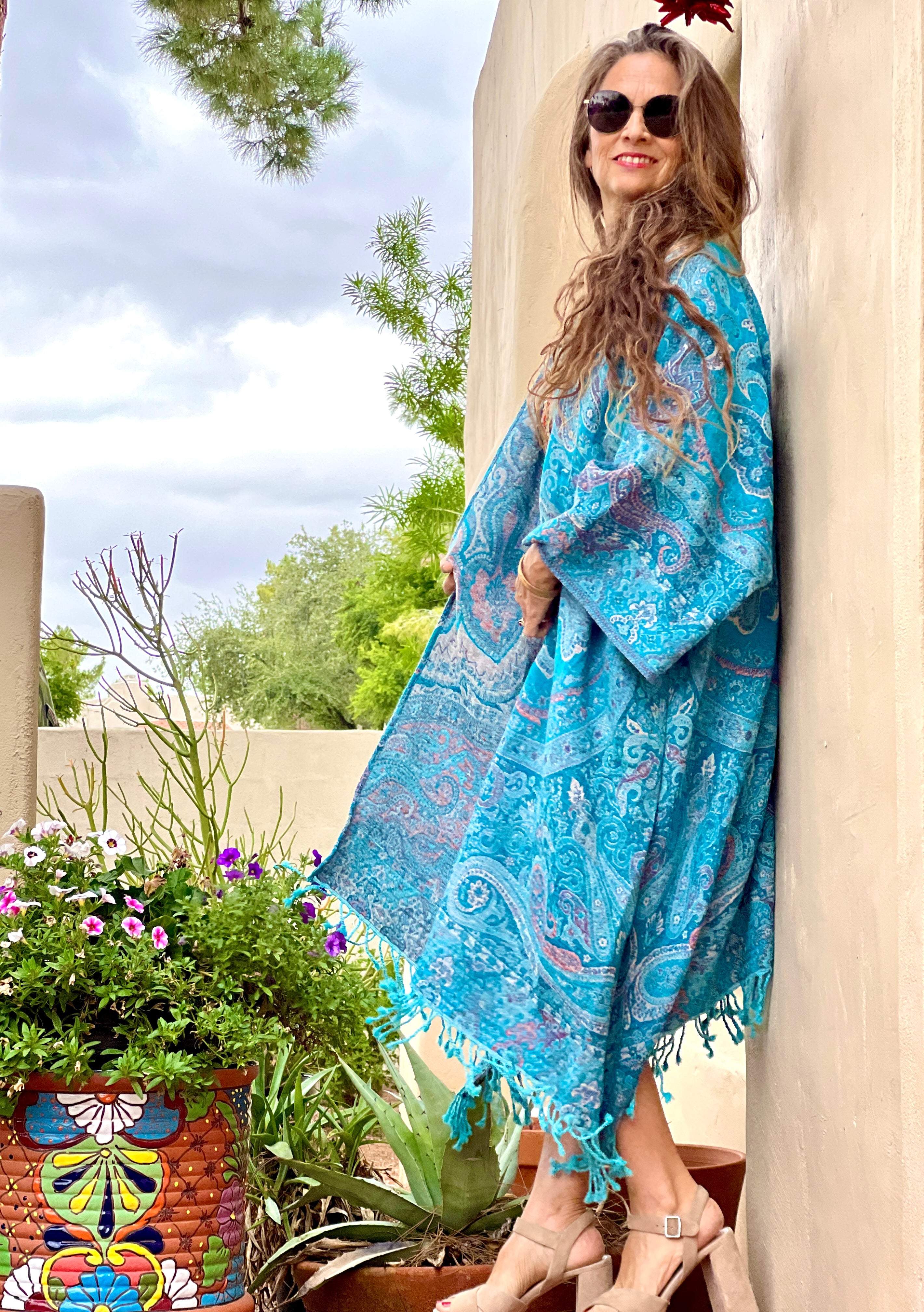 Tempting Turquoise Paisley Kimono Coat Reversible STORE CREDIT ONLY