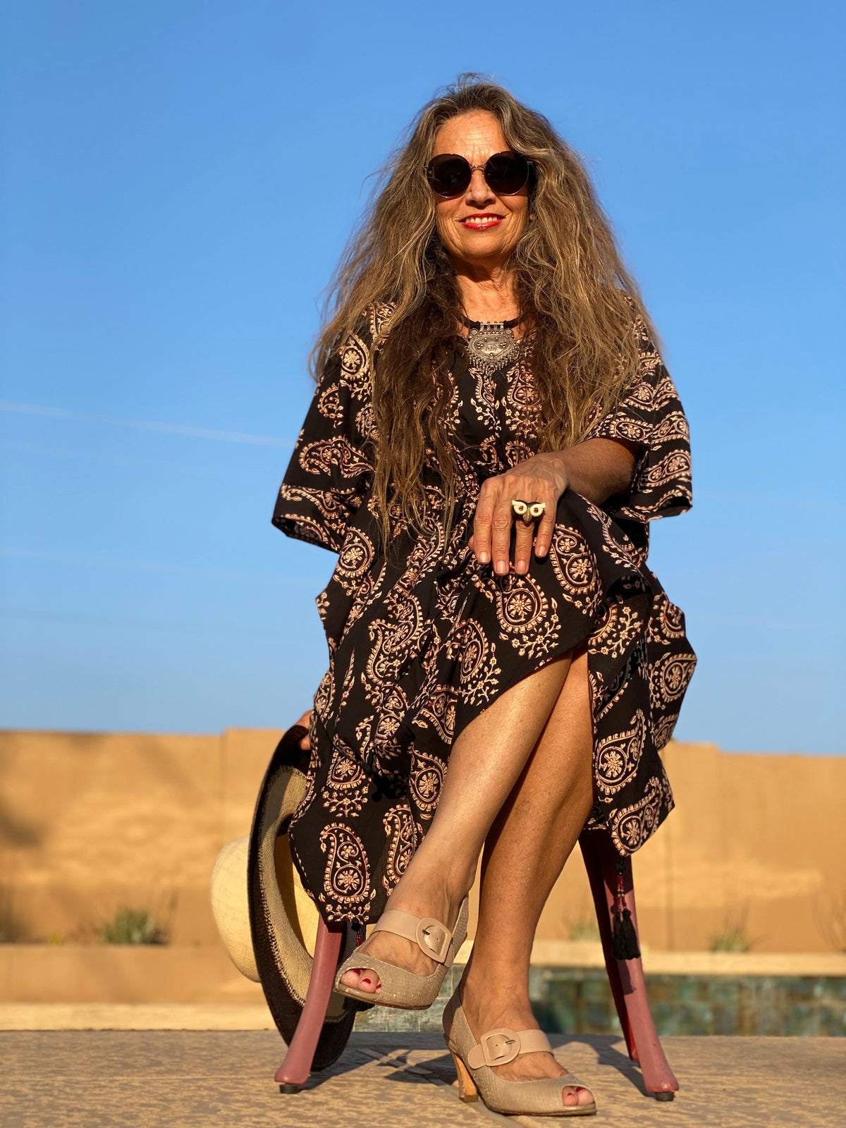 Maharani Black Midi Kaftan Dress Natural Dyes