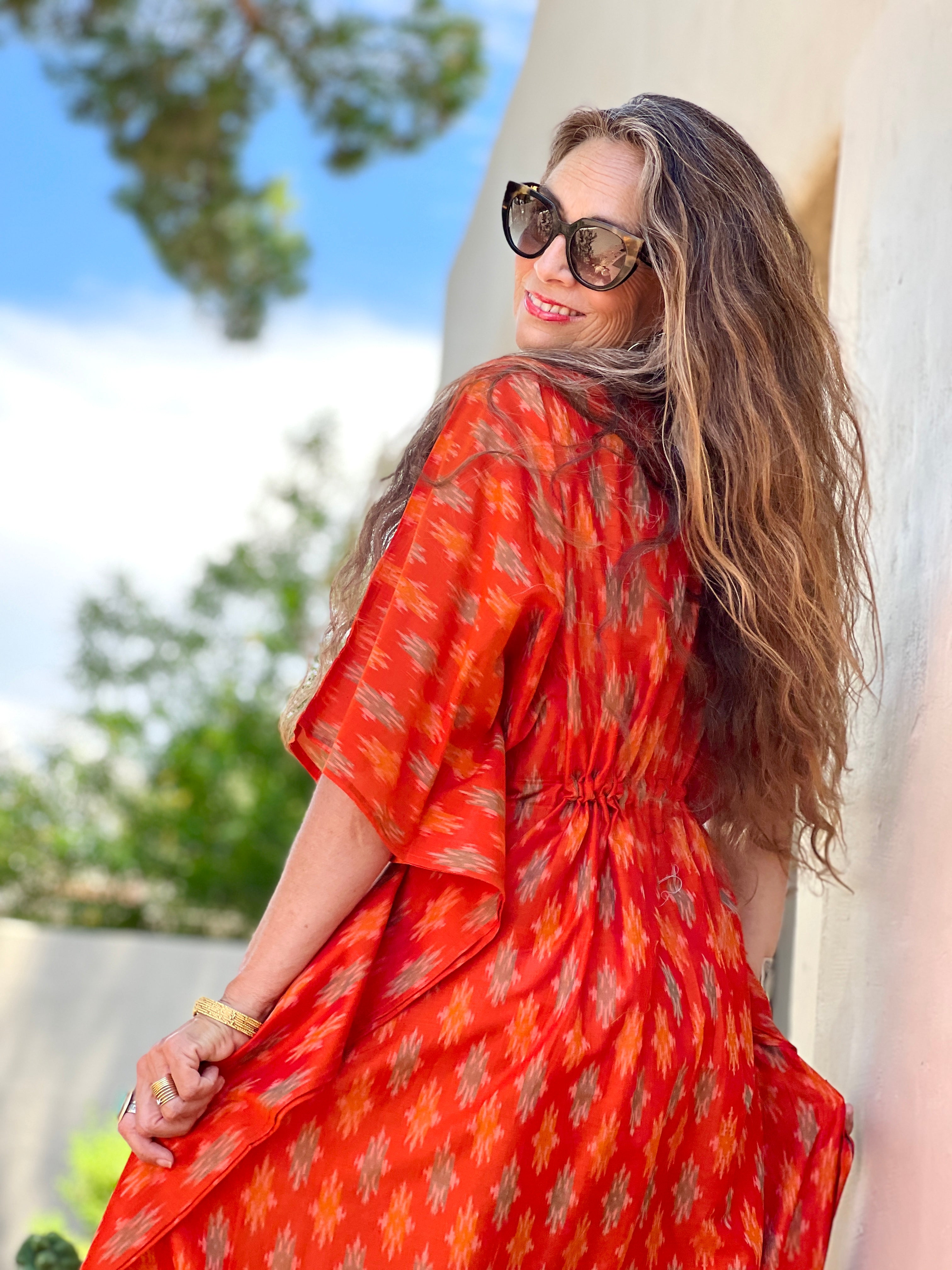 Monarch Orange Silk Cotton Ikat Maxi