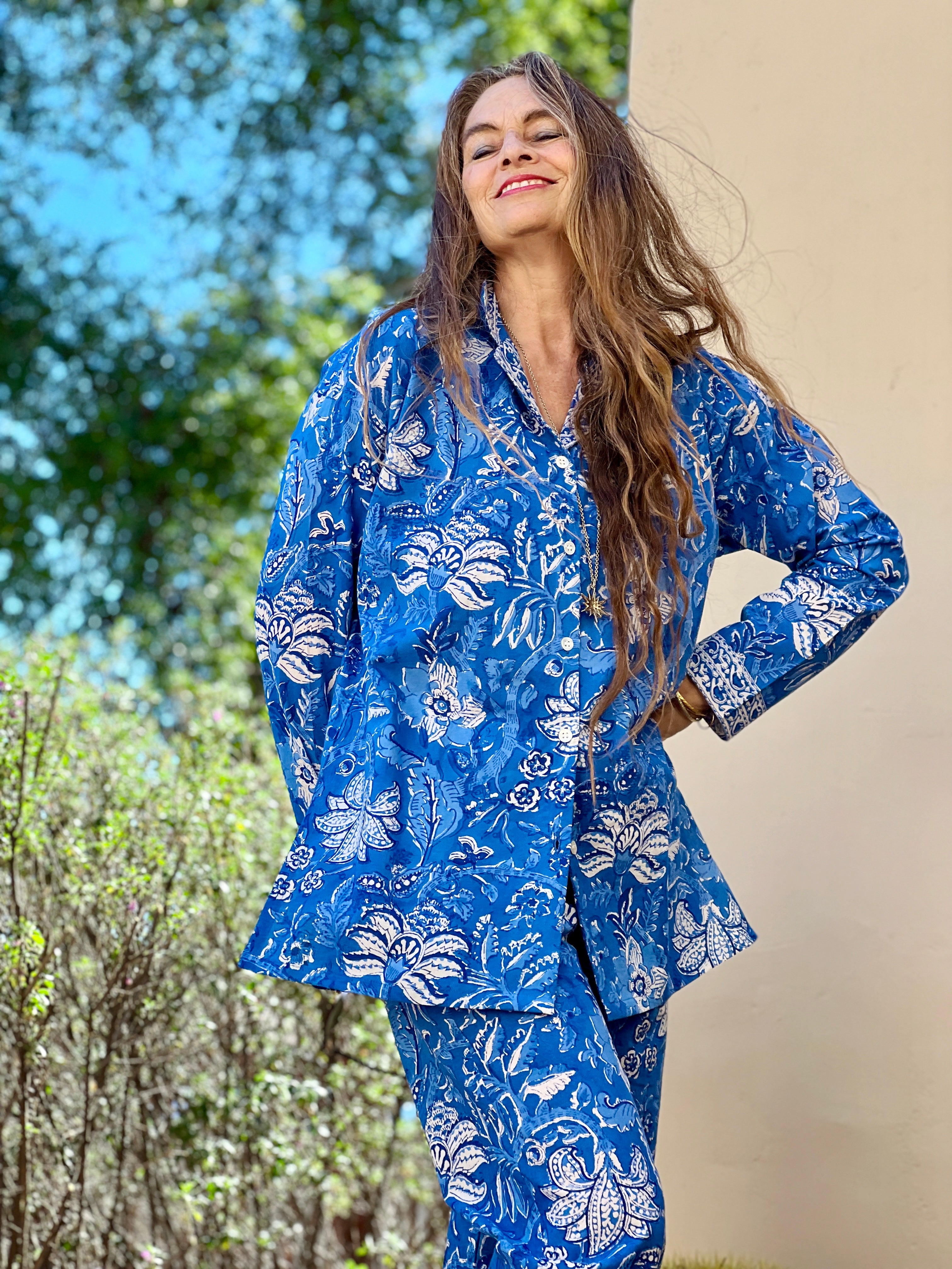 Delfina Blue Cotton Pajama Long Sleeve