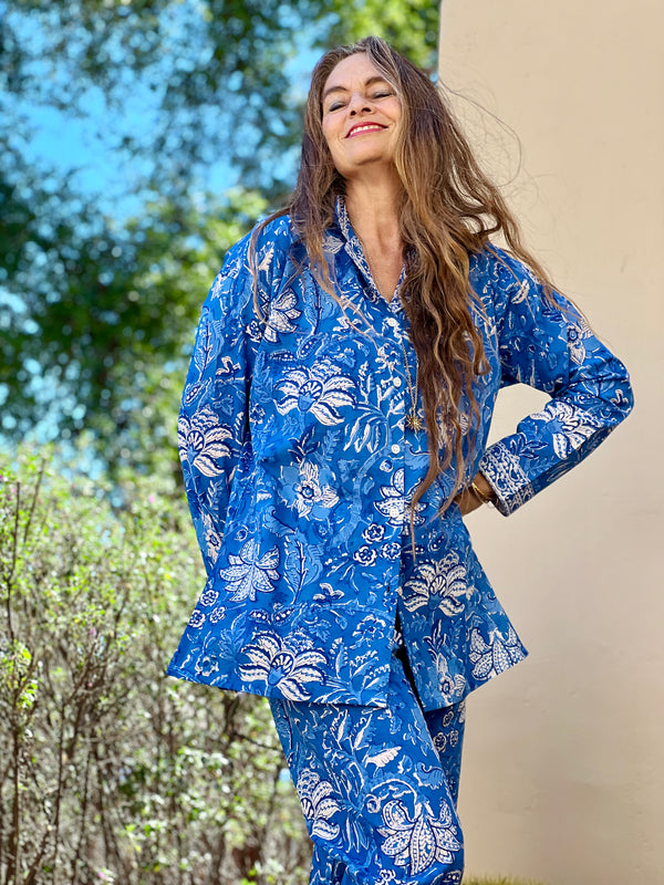 Delfina Blue Cotton Pajama Long Sleeve SMALL, MEDIUM, and LARGE on Backorder 1-2 weeks