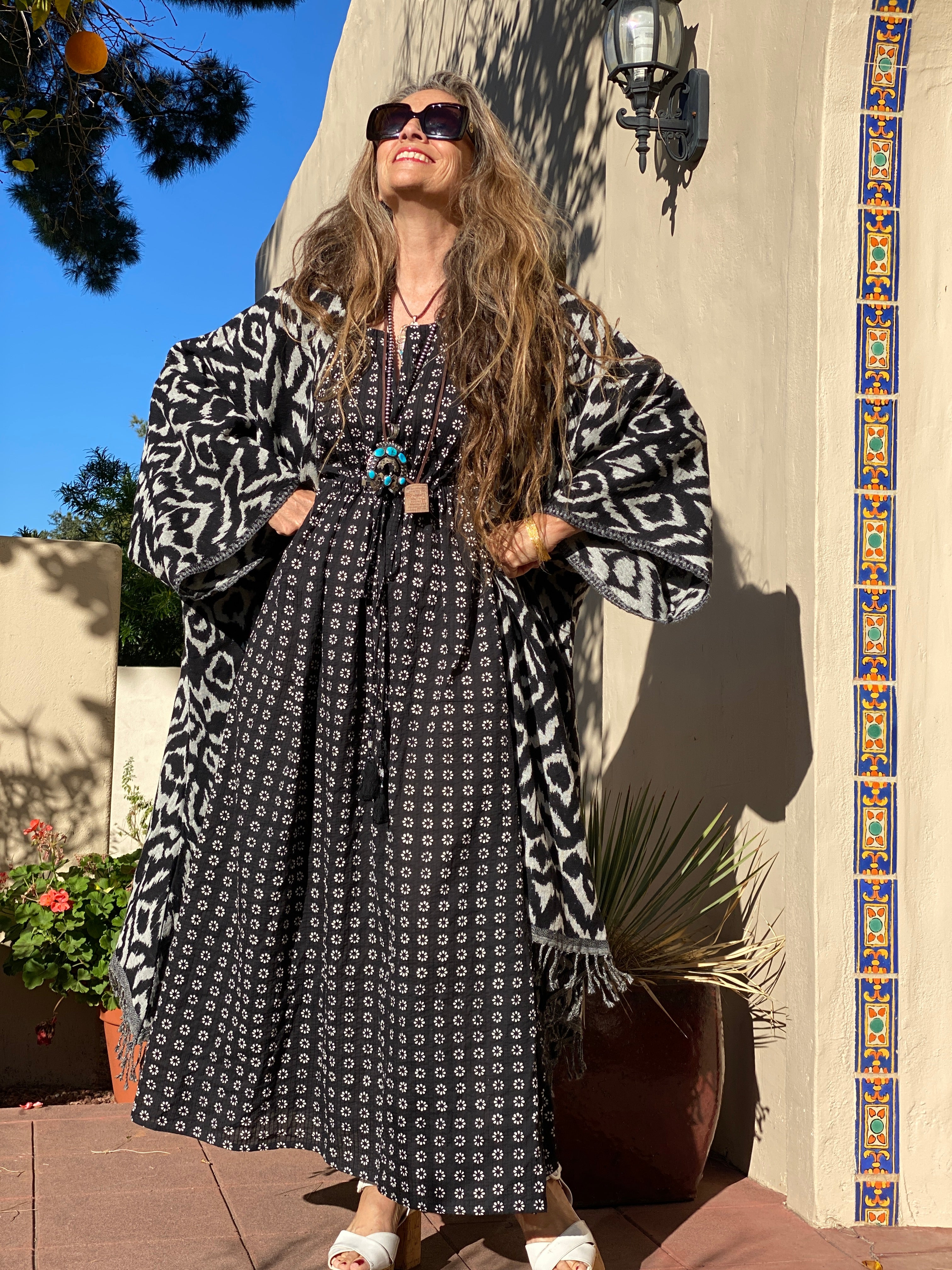 Elegant Turquoise embroidered kaftan dress, Cotton caftan dress, Long –  Gipci