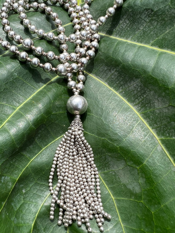 Pure Solid Silver Mala Tassel Necklace
