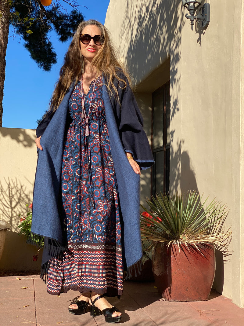 Buona Notte Blue Boiled Wool Kimono Coat Reversible – PAX PHILOMENA