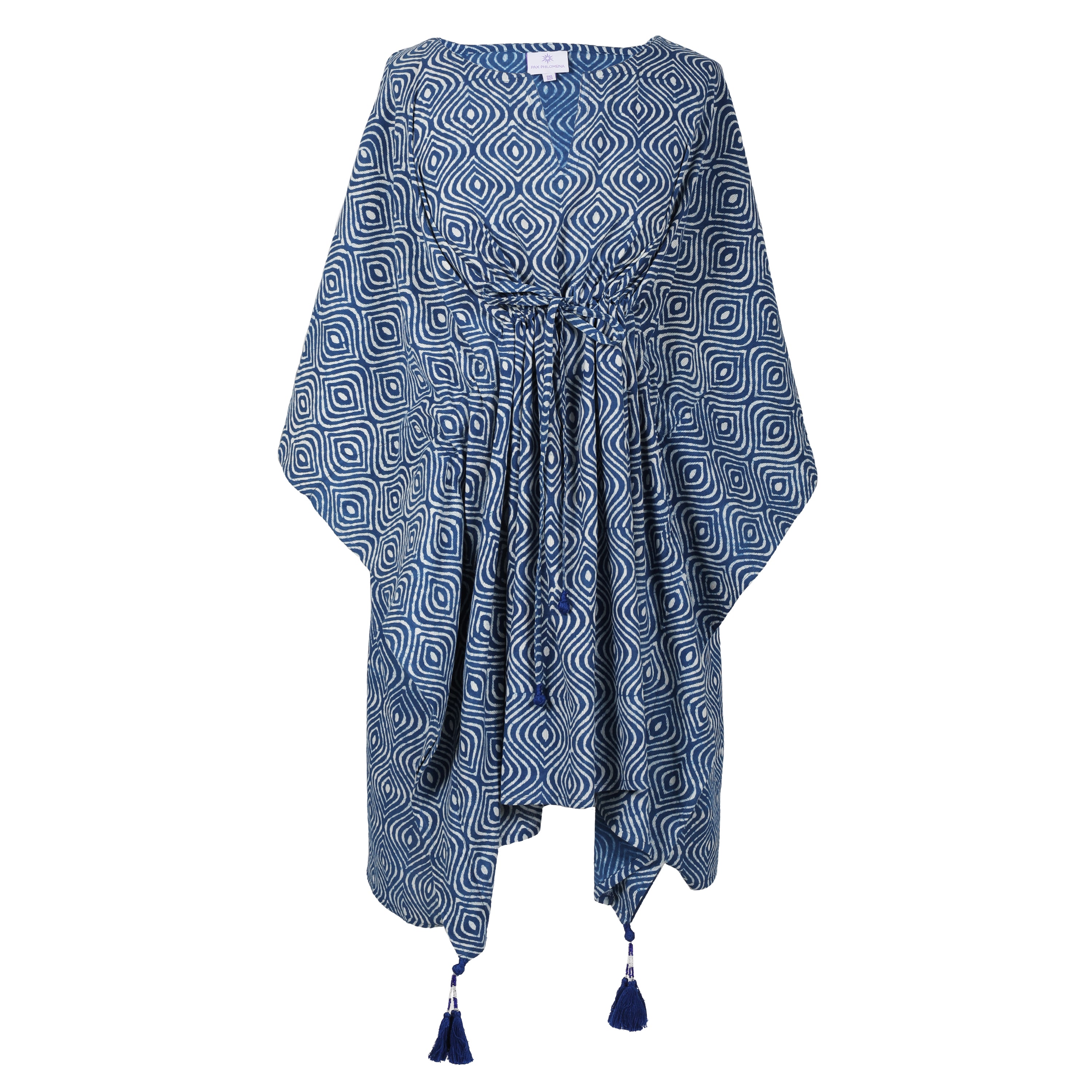 Venezia Ogee Indigo Short Kaftan Dress