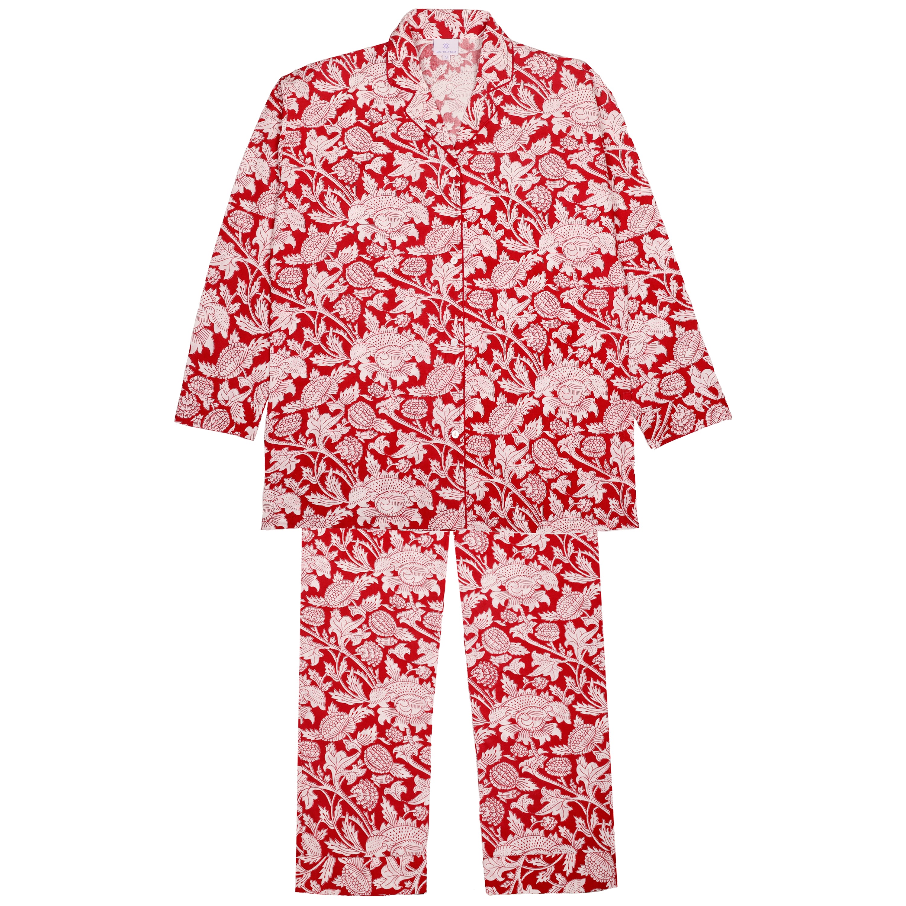 Laura Red Floral Cotton Pajamas Long Sleeve