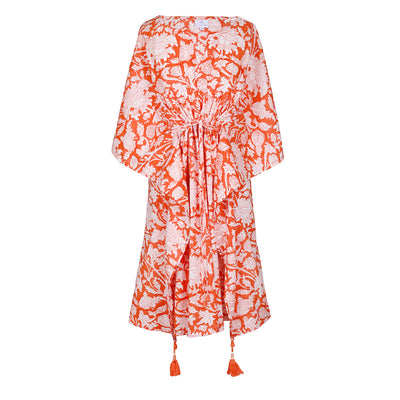 Laura Tangerine Floral Kaftan Midi Dress Final Sale
