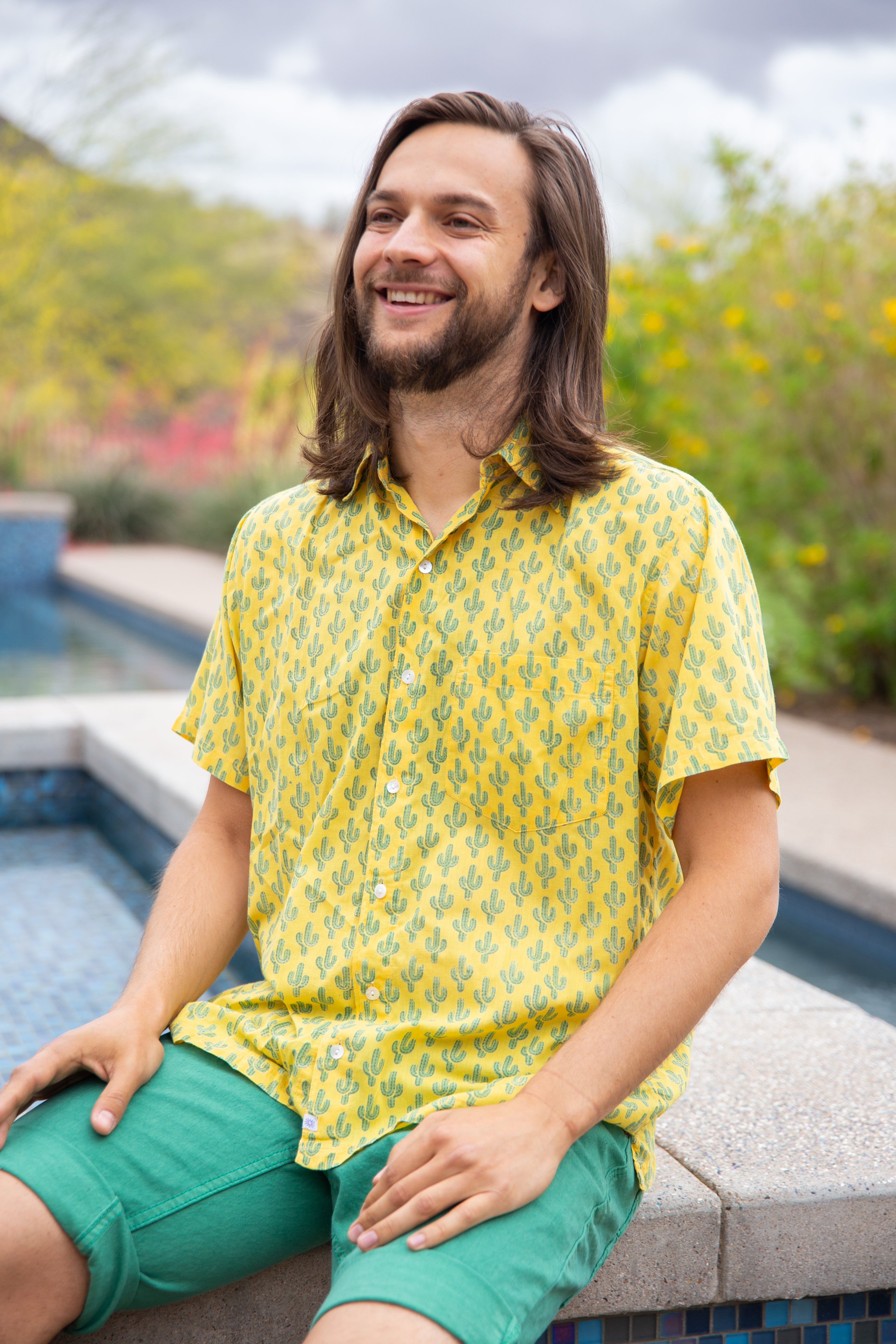 Prickly Pax Cactus Short Sleeve Men's Button Up Shirt