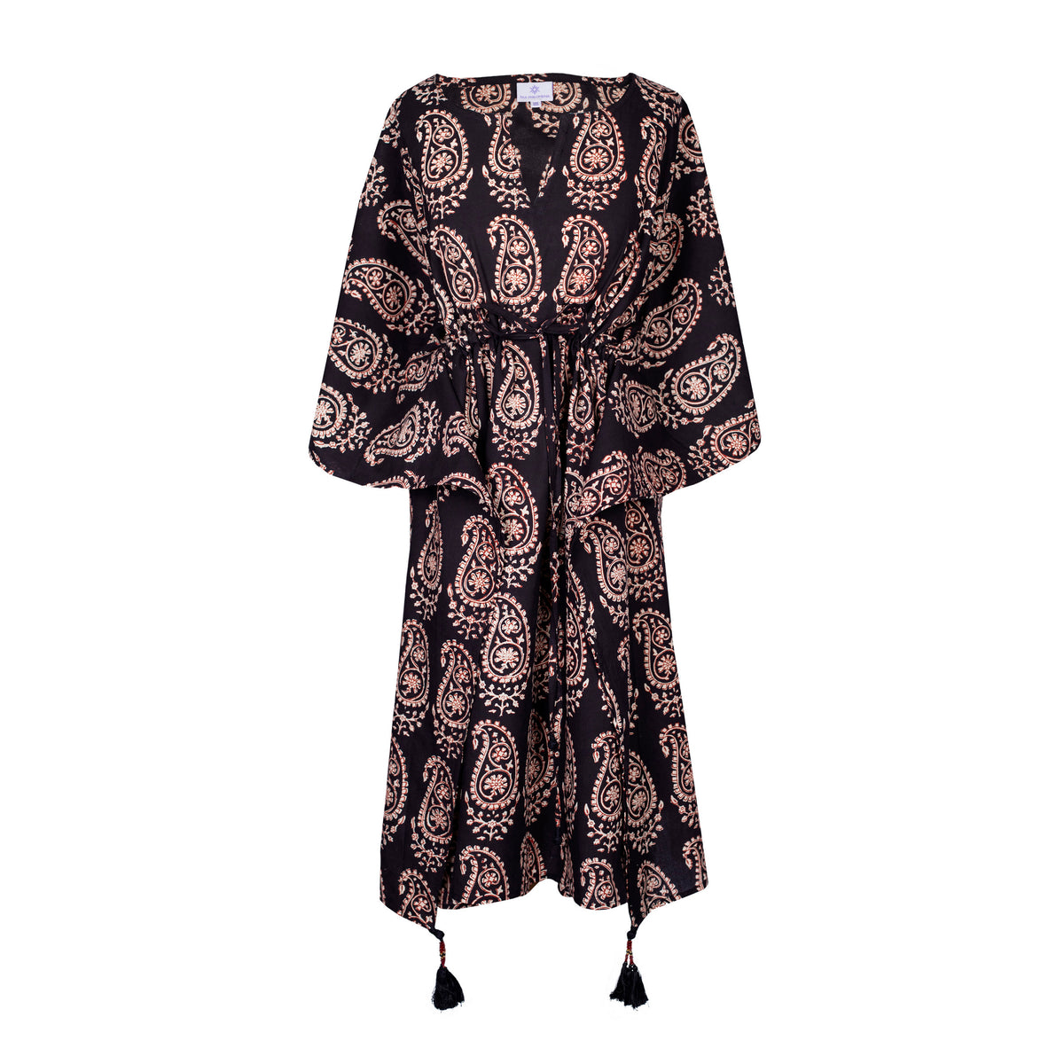 Maharani Black Midi Kaftan Dress Natural Dyes