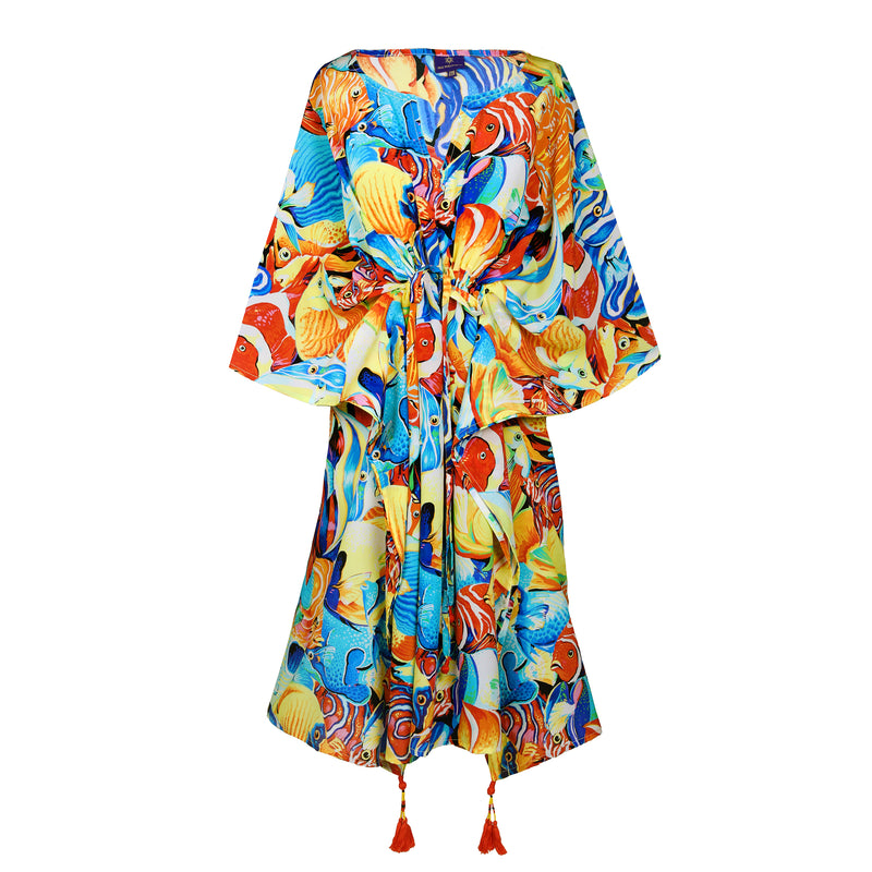 Mare Bello Italian Silk Midi Kaftan Dress