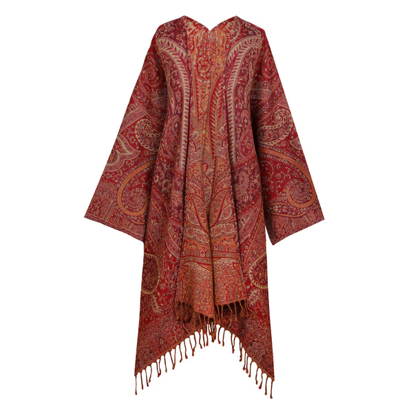Red Paisley Boiled wool kimono coat