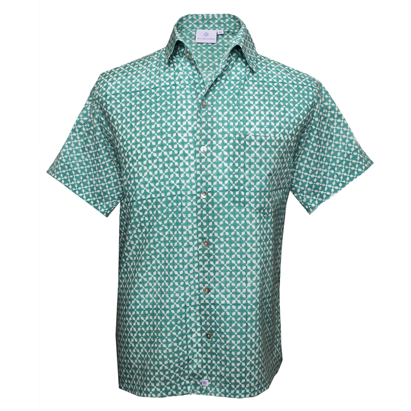Mykonos Aqua Short Sleeve Men's Button Up Shirt
