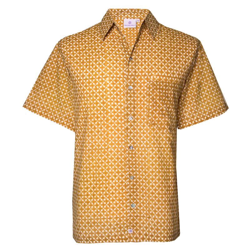 MyKonos Gold Short Sleeve Men's Button Up Shirt FINAL SALE EXCHANGE OR STORE CREDIT ONLY