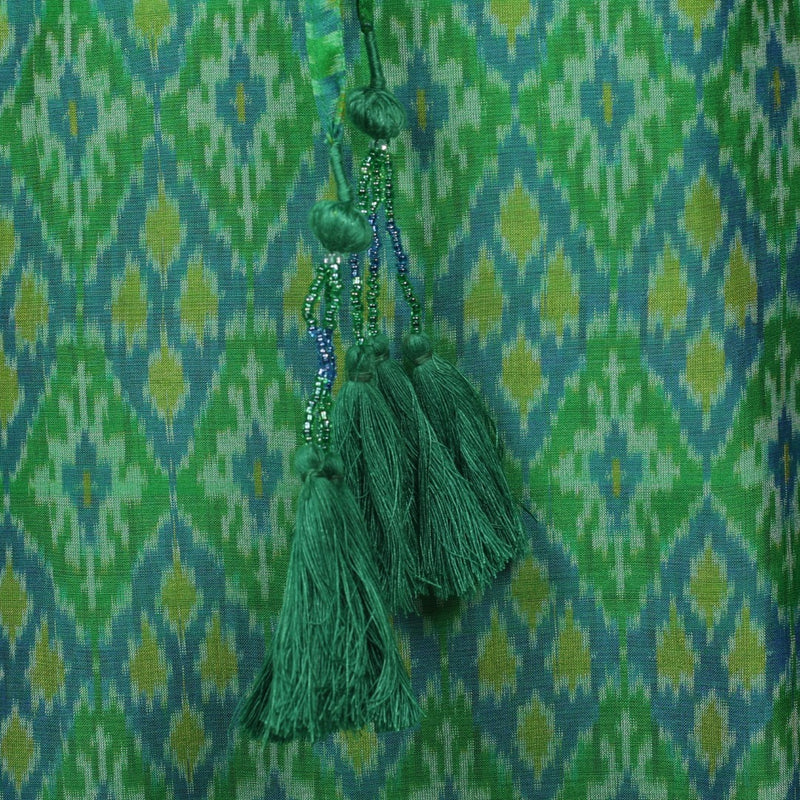 Olbia Emerald Green Silk Cotton Ikat Kaftan