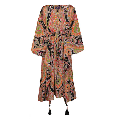 Nera Principessa Paisley Italian Silk Midi Kaftan Dress