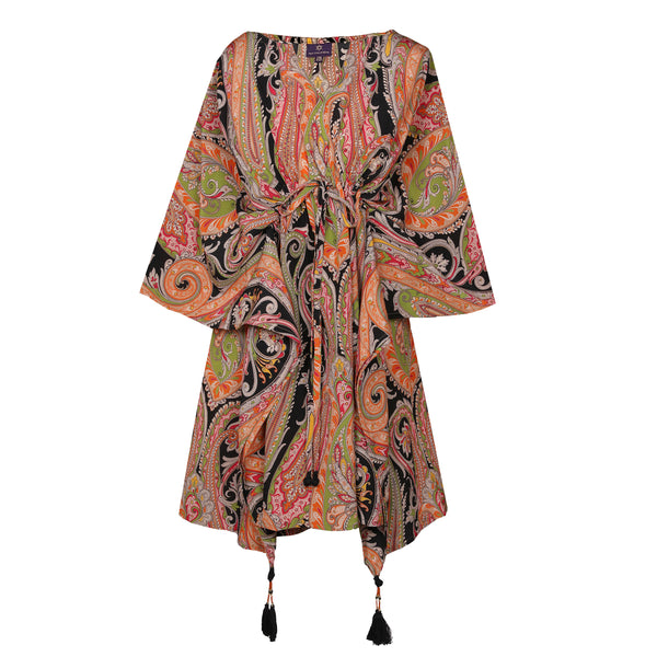 Nera Principessa Paisley Italian Silk Short Kaftan