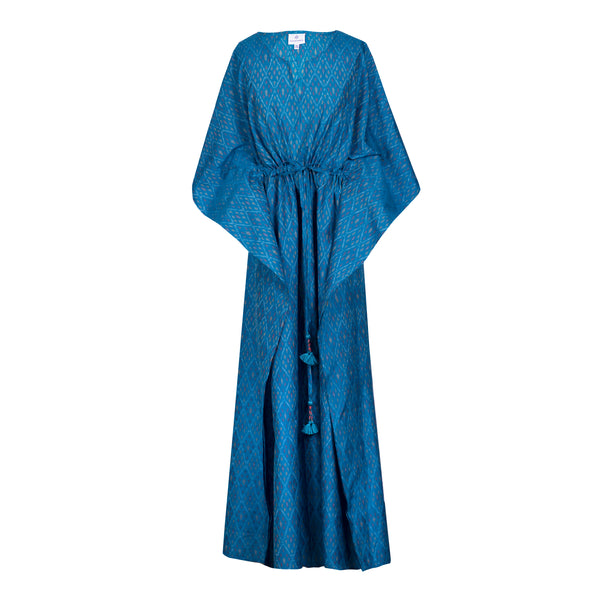 Oceano Silk/Cotton handwoven Ikat Maxi Kaftan Dress