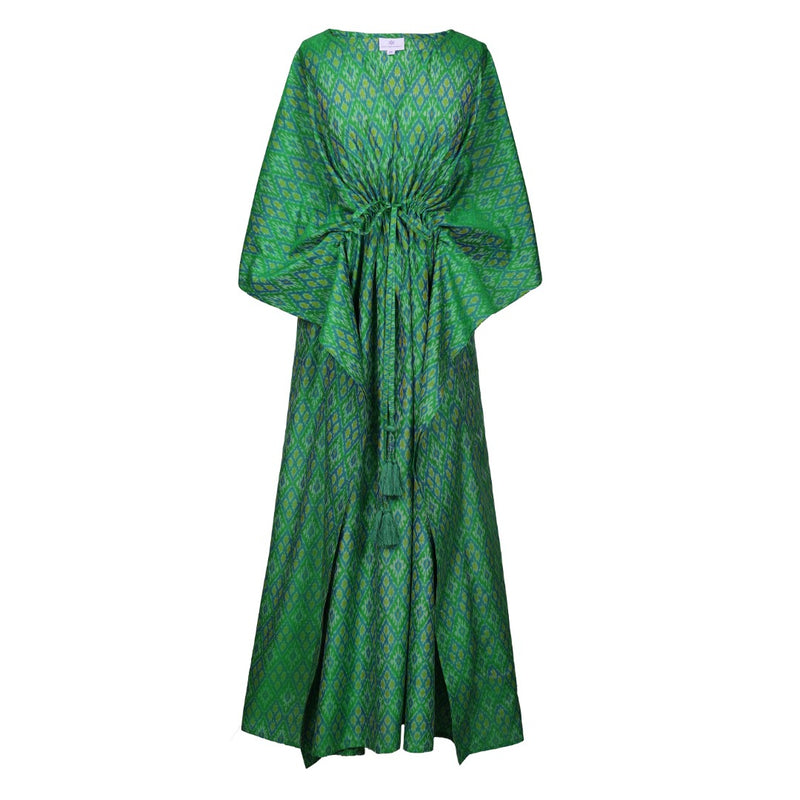 Olbia Emerald Green Silk Cotton Ikat Kaftan