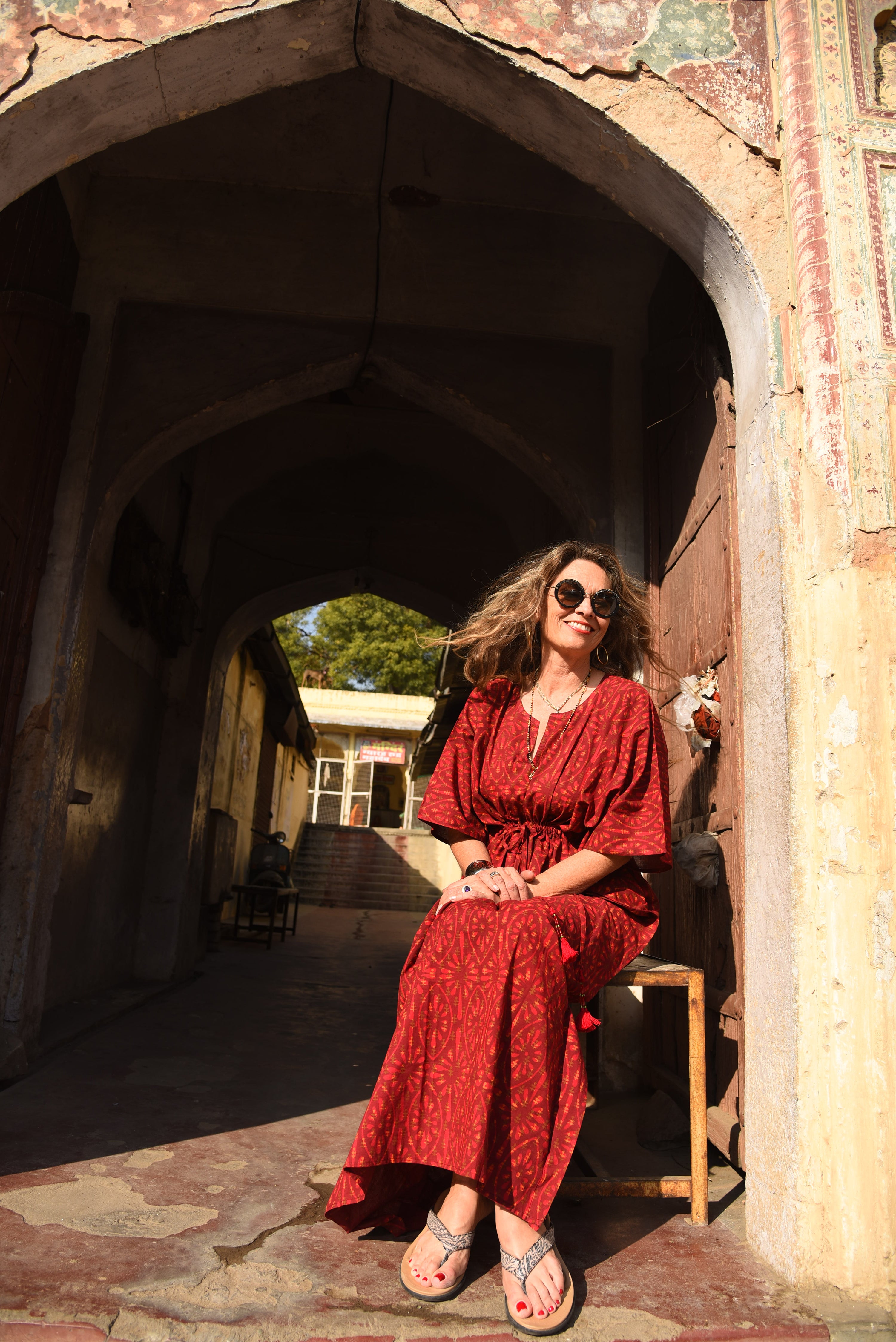 Philomena Tie-dye block print Maxi Kaftan Dress