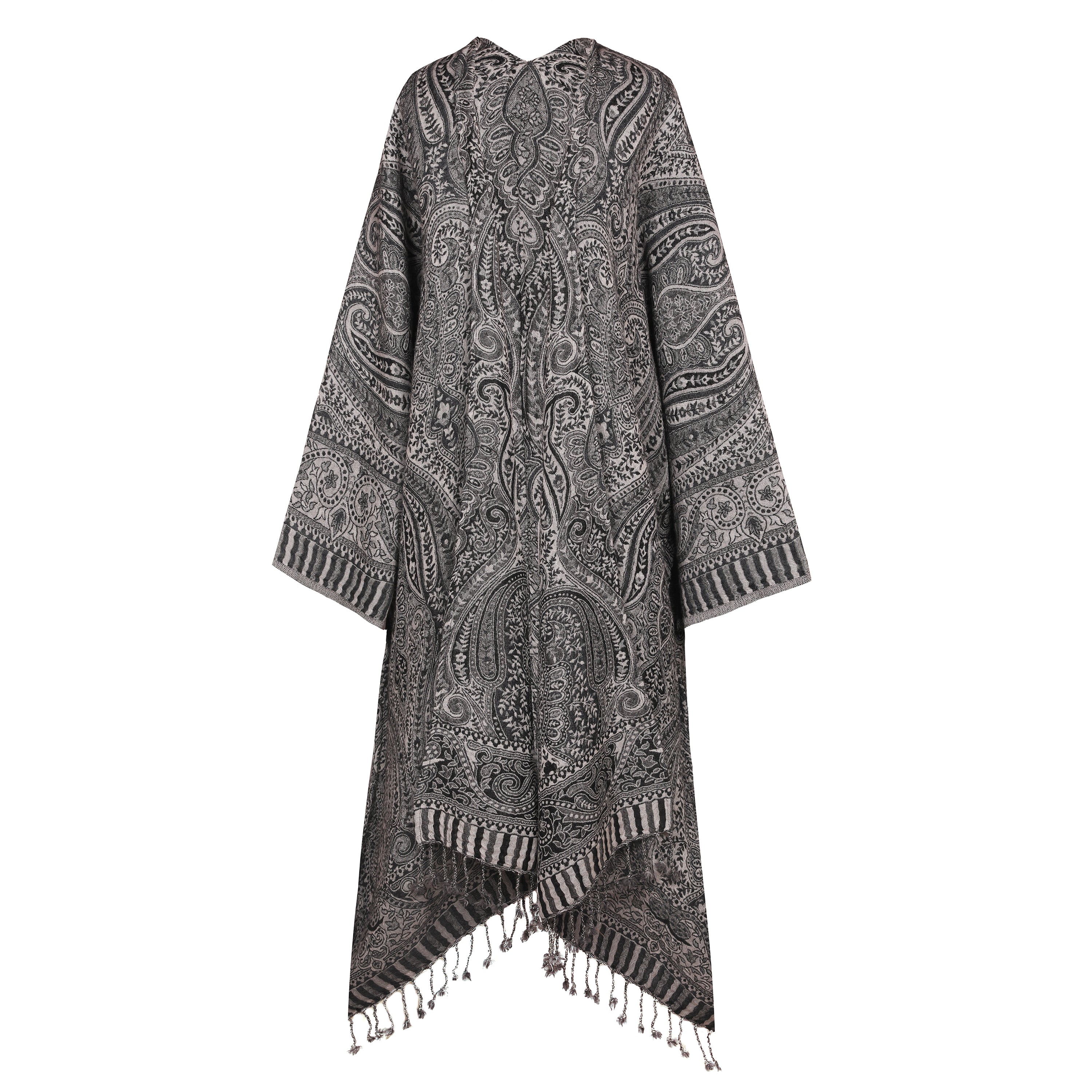 Piccadilly Paisley Black and Grey Kimono Coat Boiled Wool
