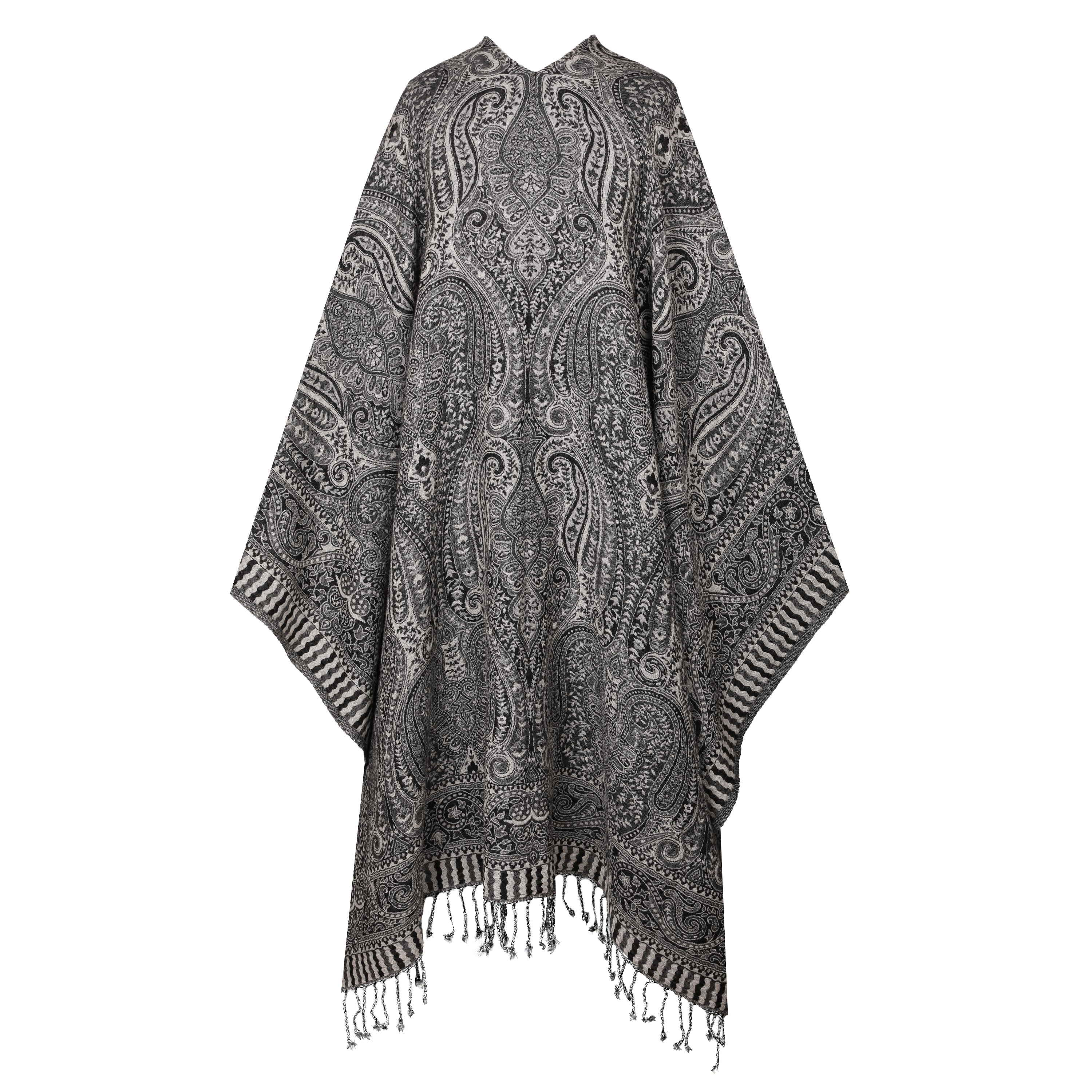 Piccadilly Paisley Black and Grey Poncho