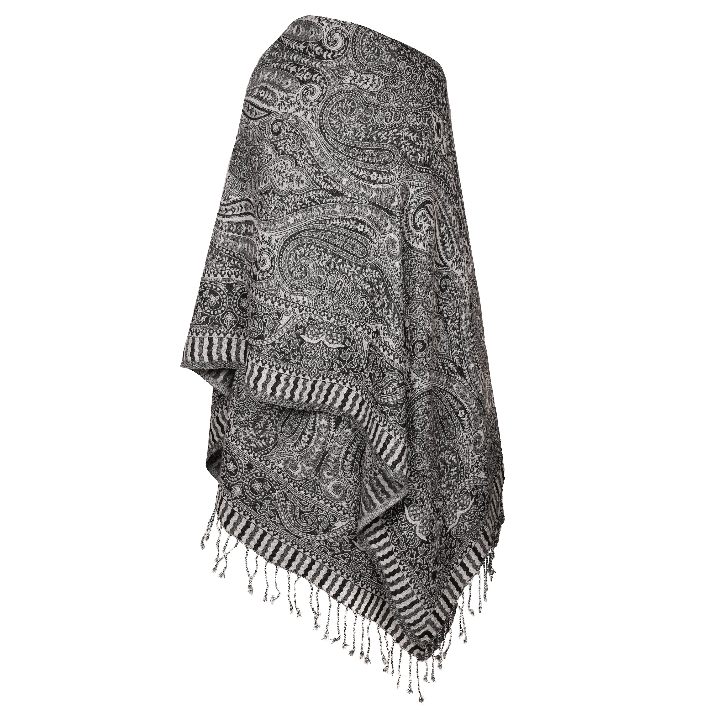 Piccadilly Paisley Black and Grey Poncho