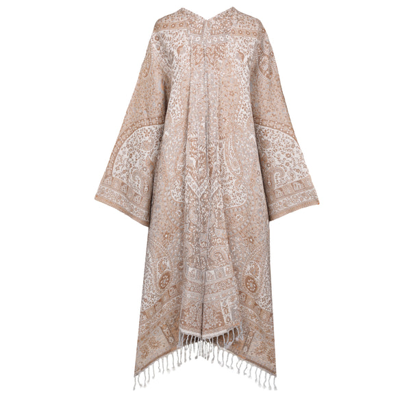 Beige Paisley Boiled Wool Coat