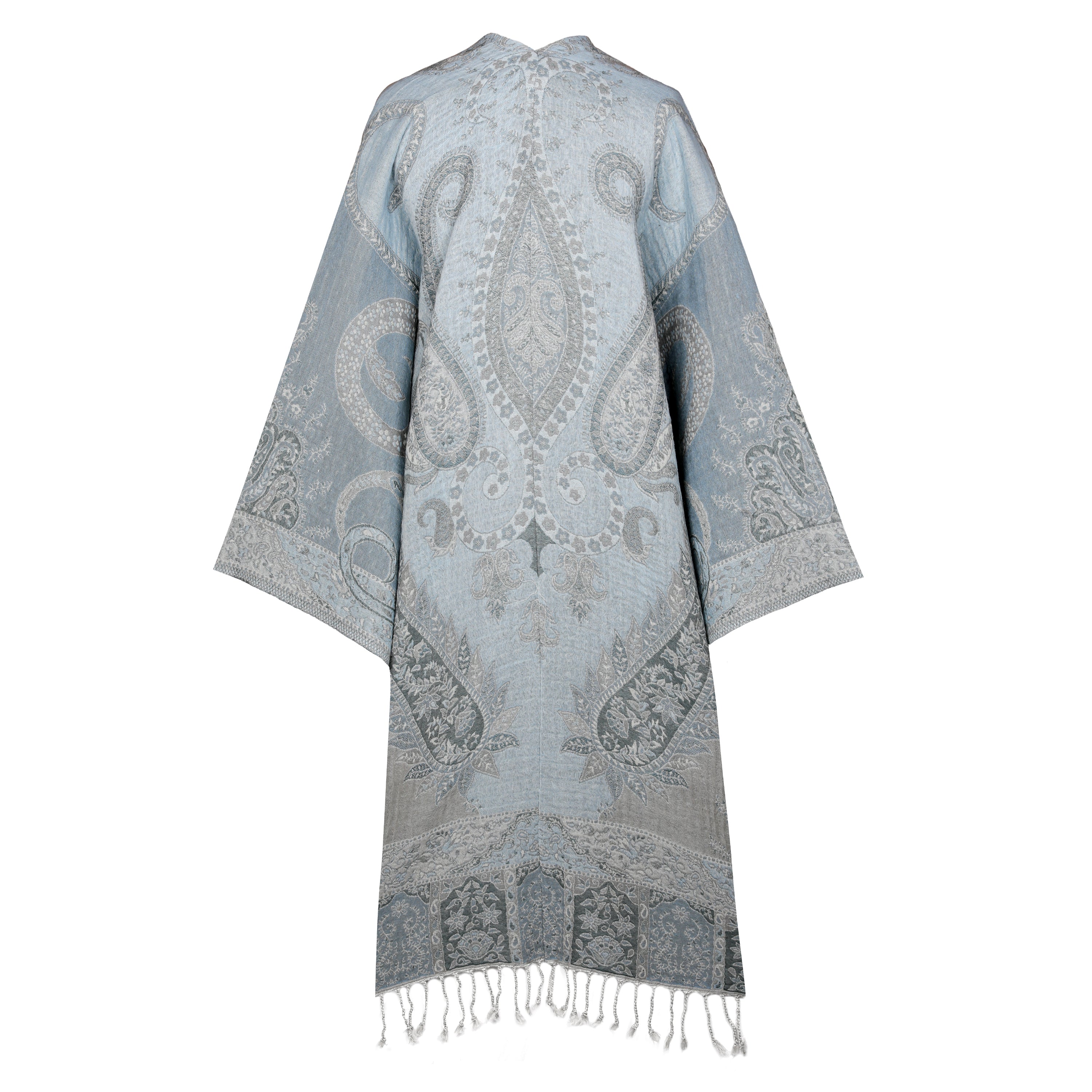 Powder Blue Boiled Wool Paisley Kimono Coat