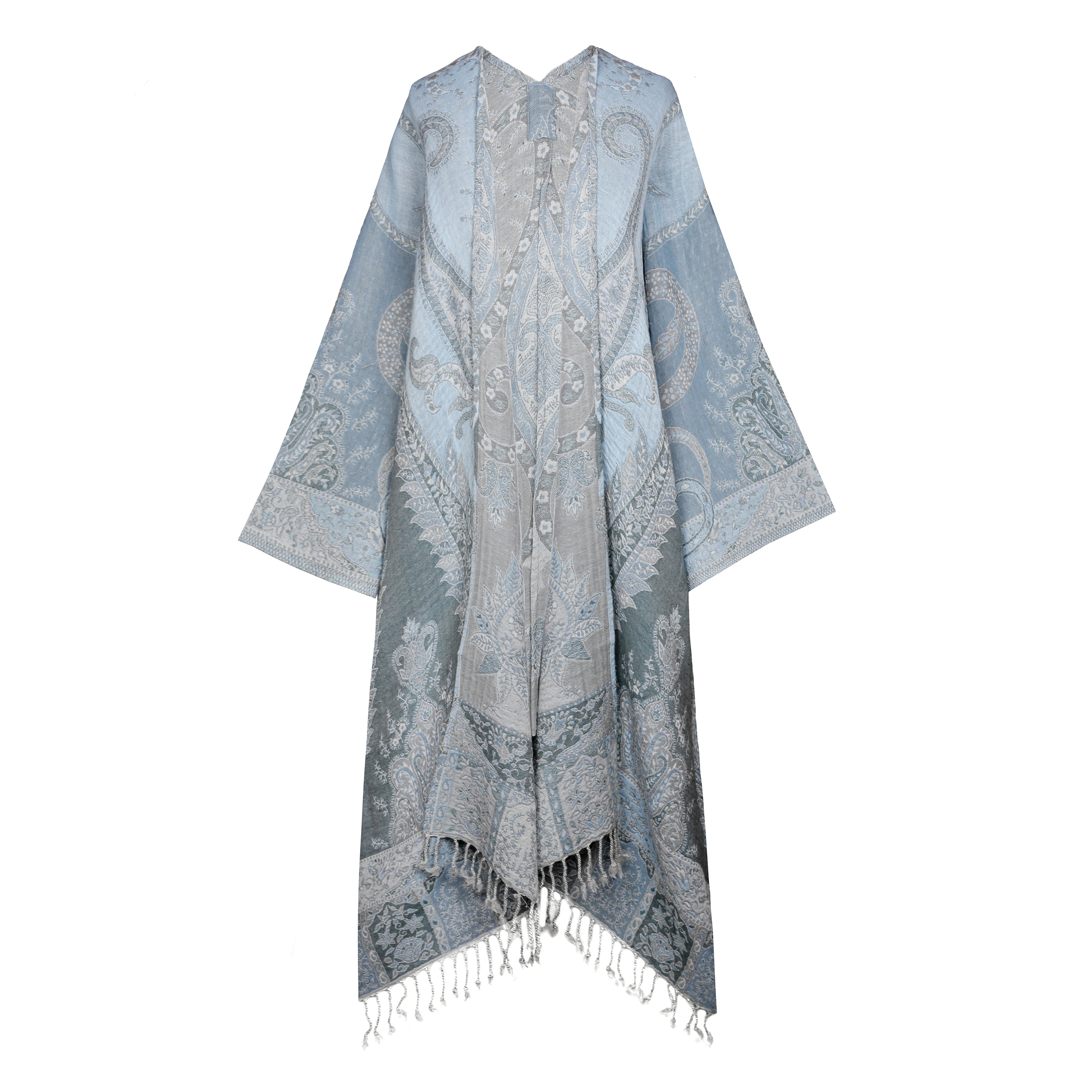 Powder Blue Boiled Wool Paisley Kimono Coat