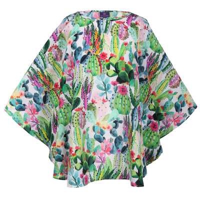 Pink and Green printed Cactus silk poncho