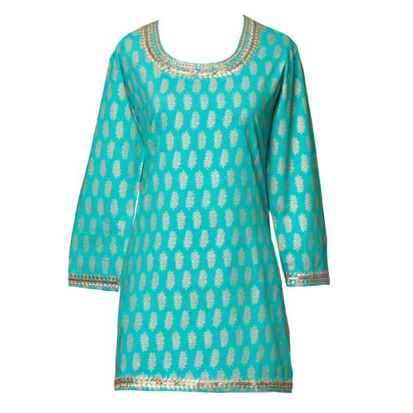 Sheba Turquoise Metallic Tunic Available in XS,S and M