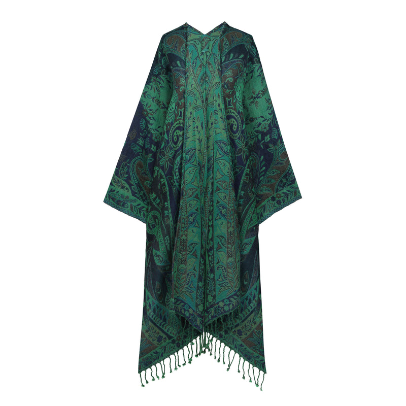 Green Paisley Boiled Wool Kimono Coat