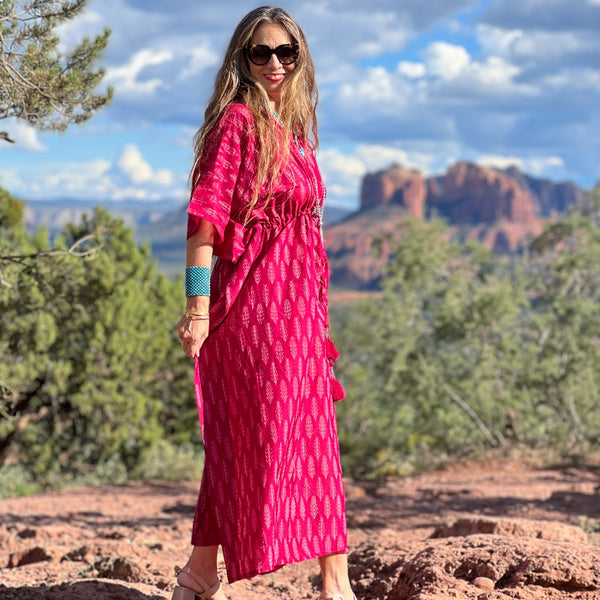 Ciclamino Ikat Maxi Dress Handwoven Silk/Cotton