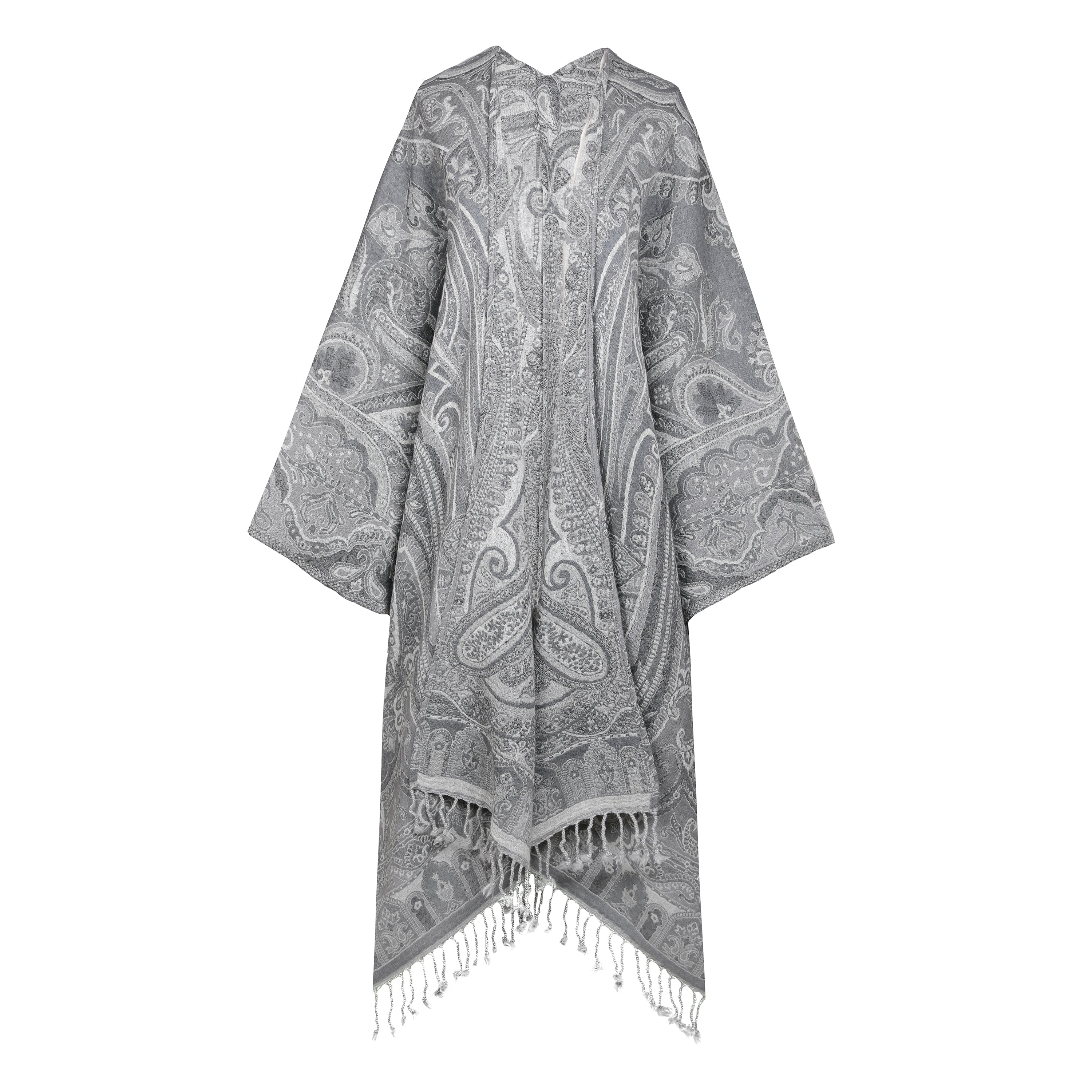 Pearl Grey Paisley Boiled Wool Kimono Coat Reversible STORE CREDIT ONLY