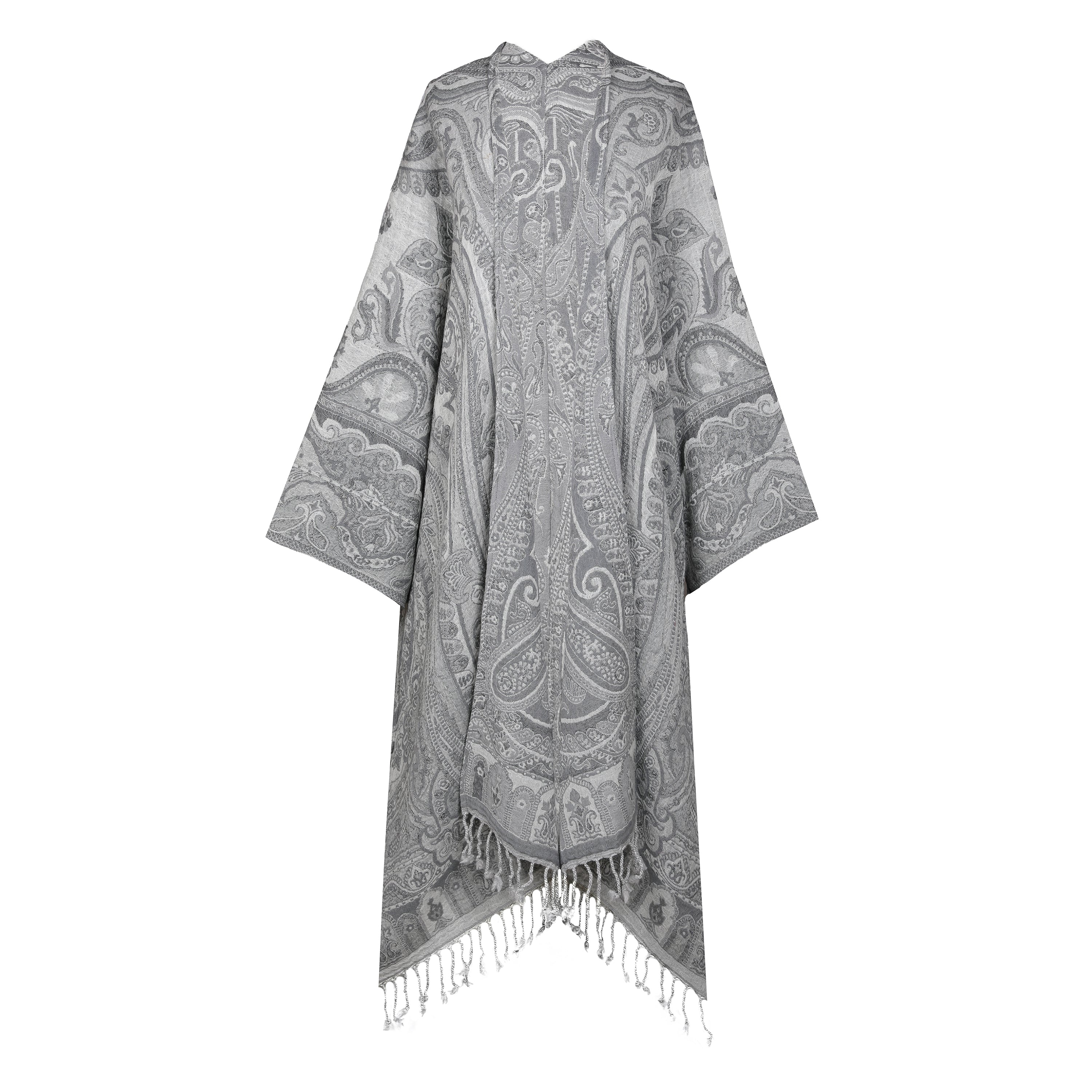 GREY PAISLEY BOILED WOOL KIMONO COAT