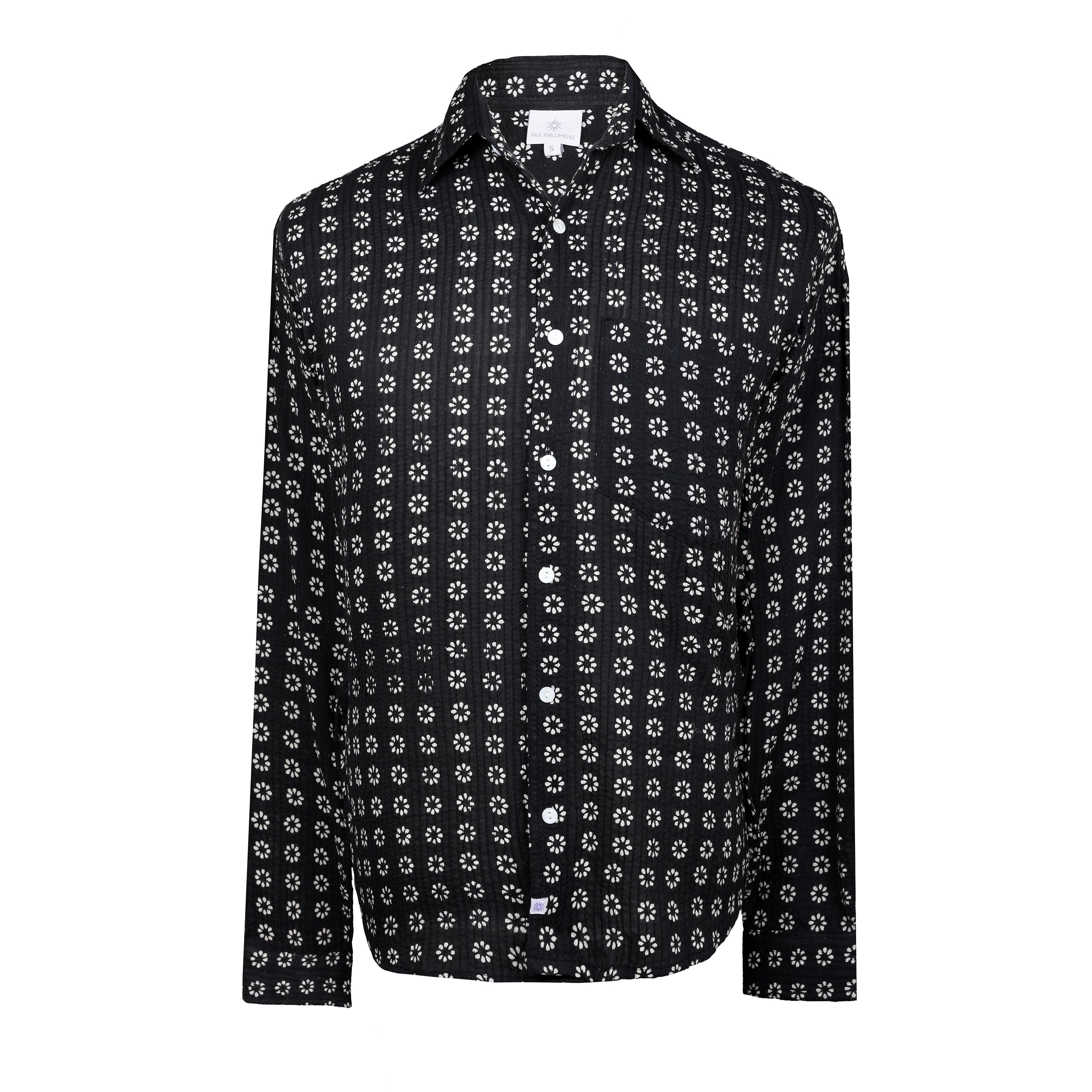 Black floral men's long sleeve shirt