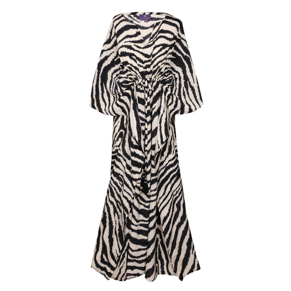 Zebra Carbone Italian Silk Maxi Kaftan Dress